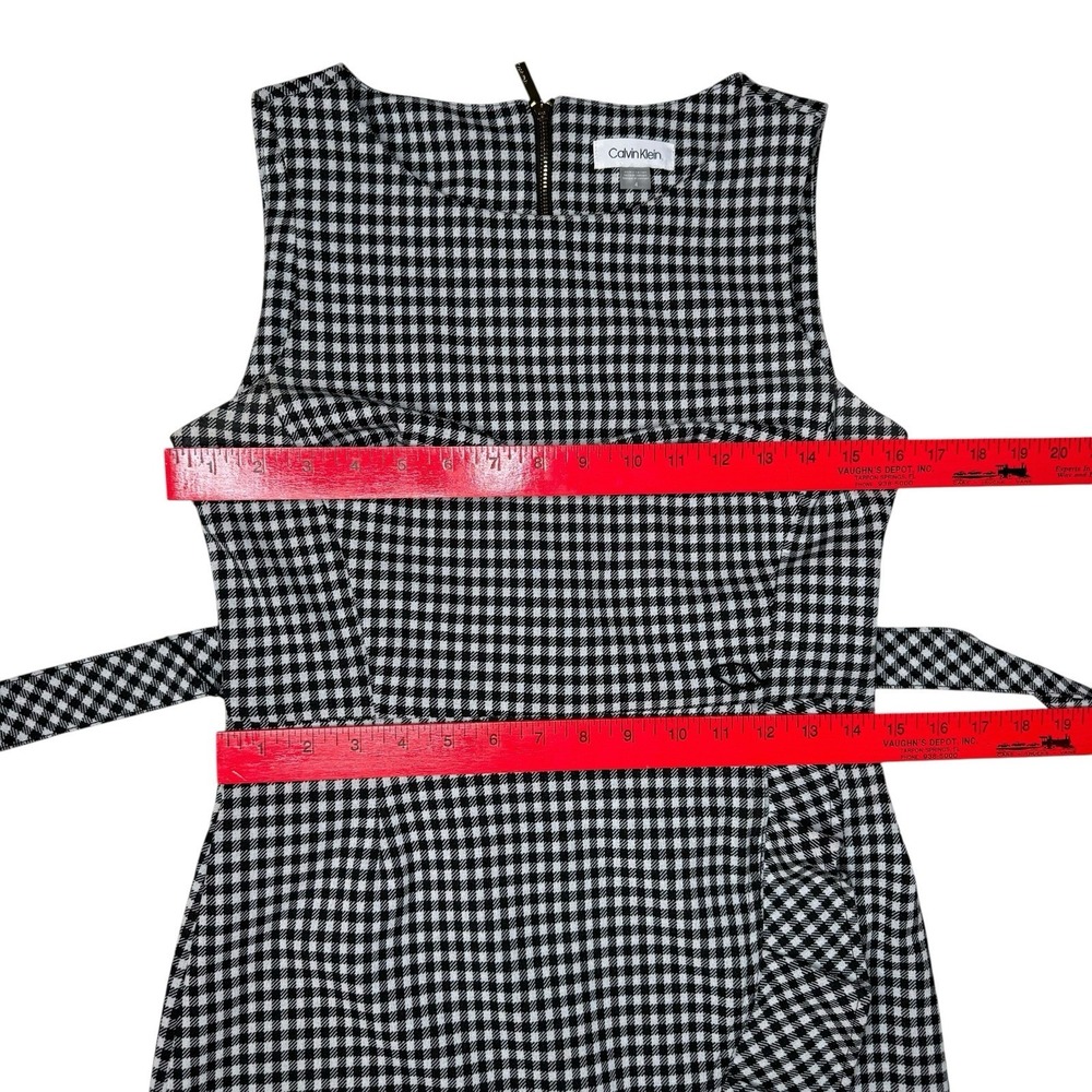 NWOT Calvin Klein Dress 4 Gingham Sleeveless Flounce‎ Ruffle Asymmetrical Career - Picture 7 of 10